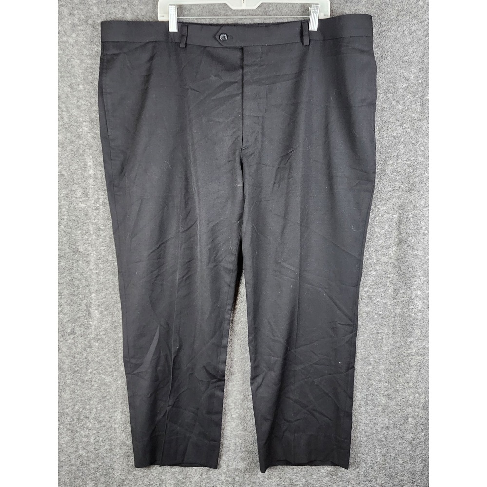 Pronto Uomo Dress Pants Mens 44 Black 100% Wool Platinum Flat Front Trousers